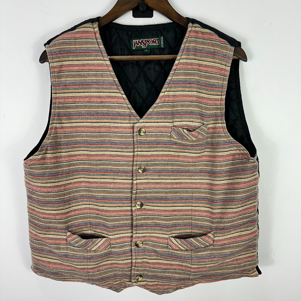 Vintage 90s Jansports Vest Men Large Mixed Media Quilted Earthy Outdoors Granola